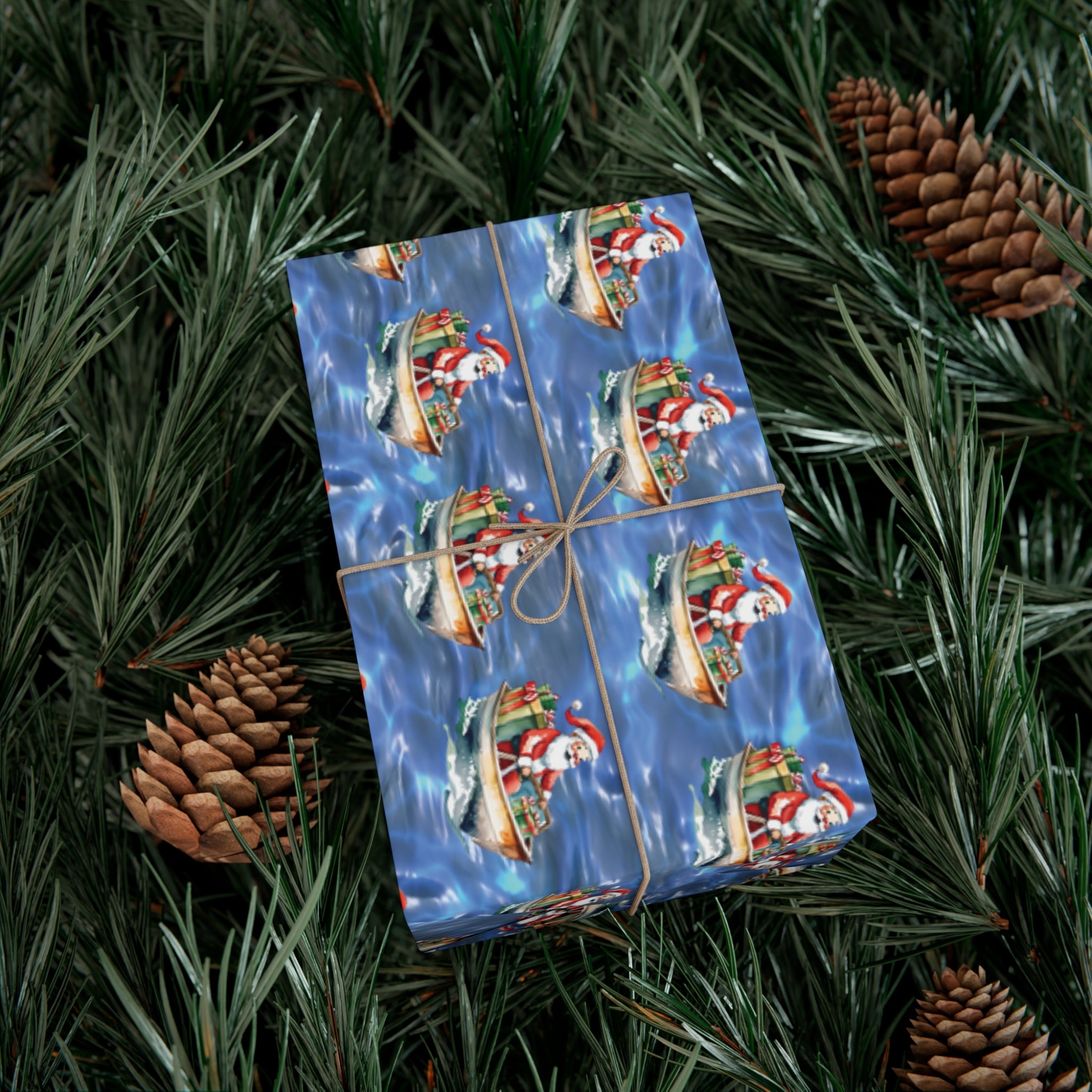 Boating Santa Christmas Wrapping Paper Roll of 6 or 12 Feet | Choice of Matte or Satin Finish | Buy 2 or more and SAVE 10%