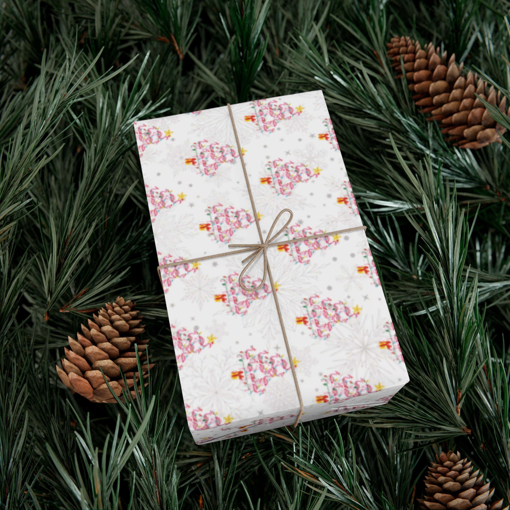 Pink Flamingo Christmas Wrapping Paper Roll of 6 or 12 Feet | Choice of Matte or Satin Finish | Buy 2 or more and SAVE 10%