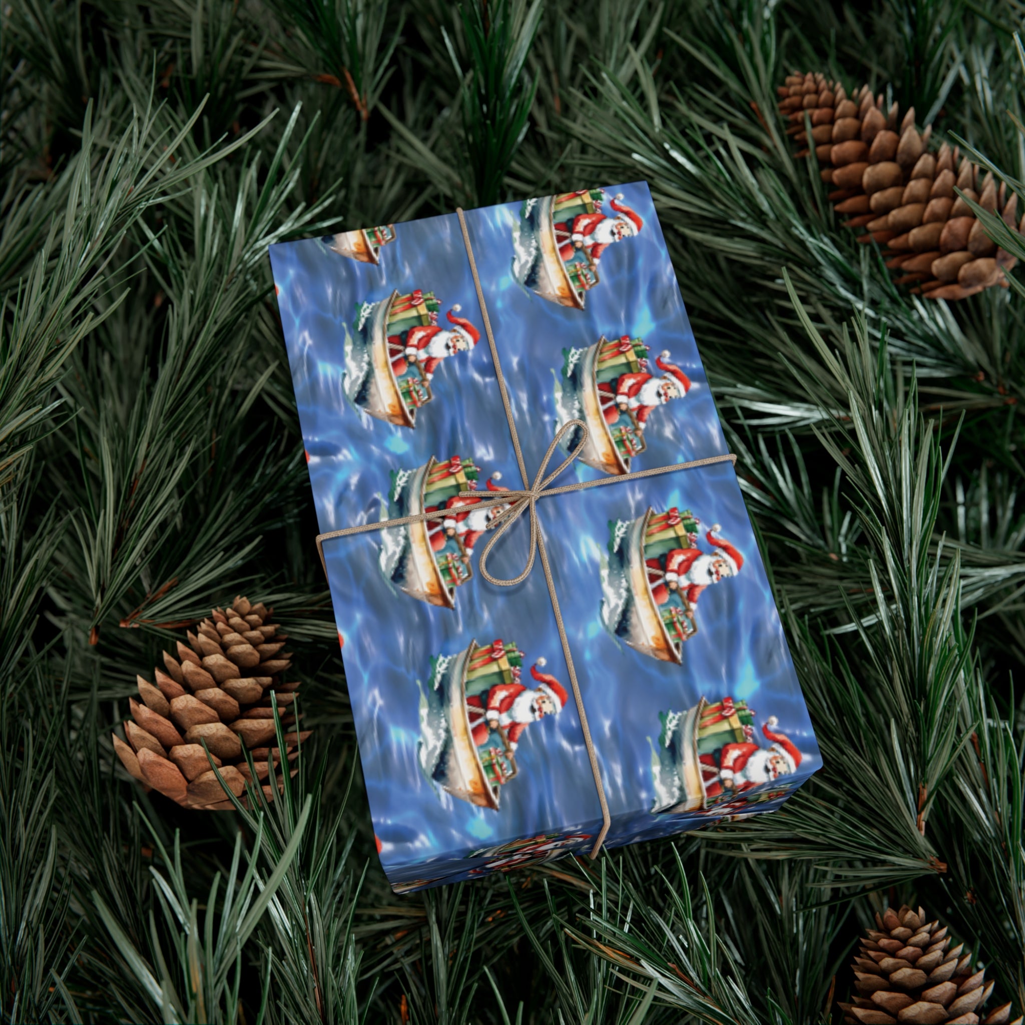 Boating Santa Christmas Wrapping Paper Roll of 6 or 12 Feet | Choice of Matte or Satin Finish | Buy 2 or more and SAVE 10%