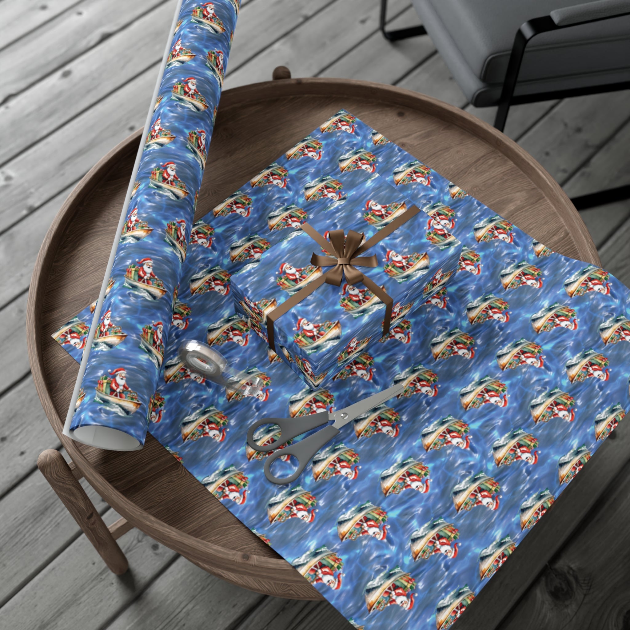 Boating Santa Christmas Wrapping Paper Roll of 6 or 12 Feet | Choice of Matte or Satin Finish | Buy 2 or more and SAVE 10%