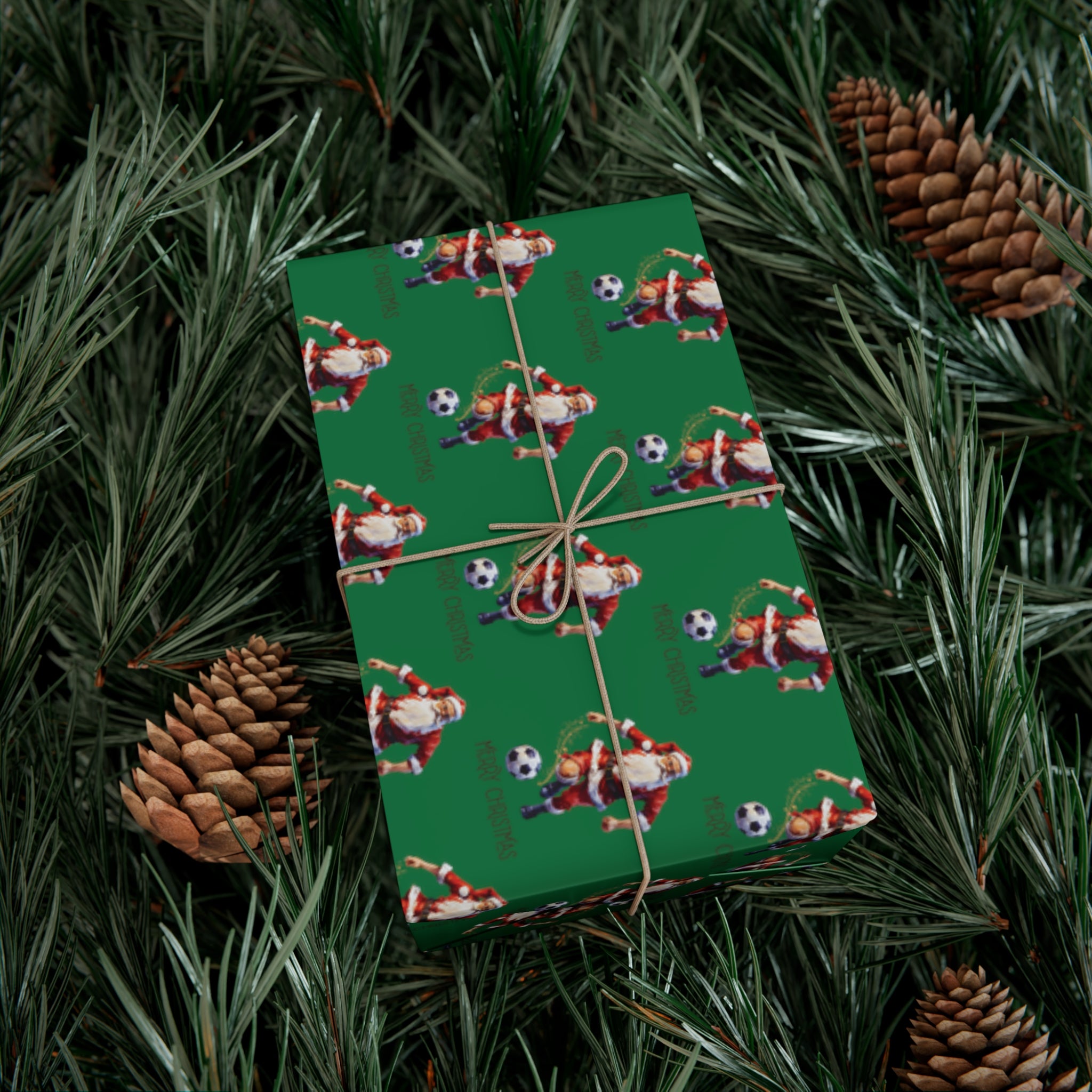 Soccer Santa Christmas Wrapping Paper Roll of 6 or 12 Feet | Choice of Matte or Satin Finish | Buy 2 or more and SAVE 10%