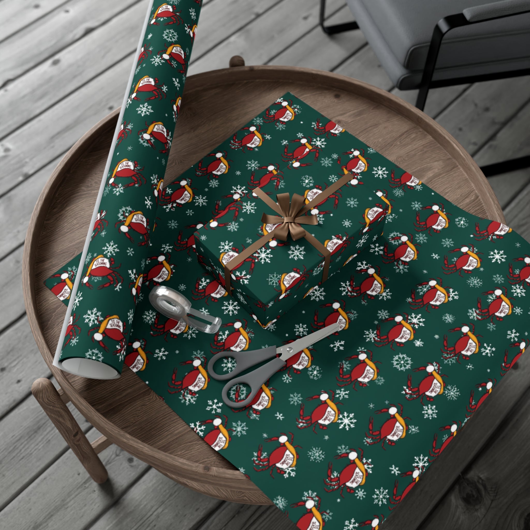 Maryland Crab Christmas Wrapping Paper Roll of 6 or 12 Feet | Choice of Matte or Satin Finish | Buy 2 or more and SAVE 10%