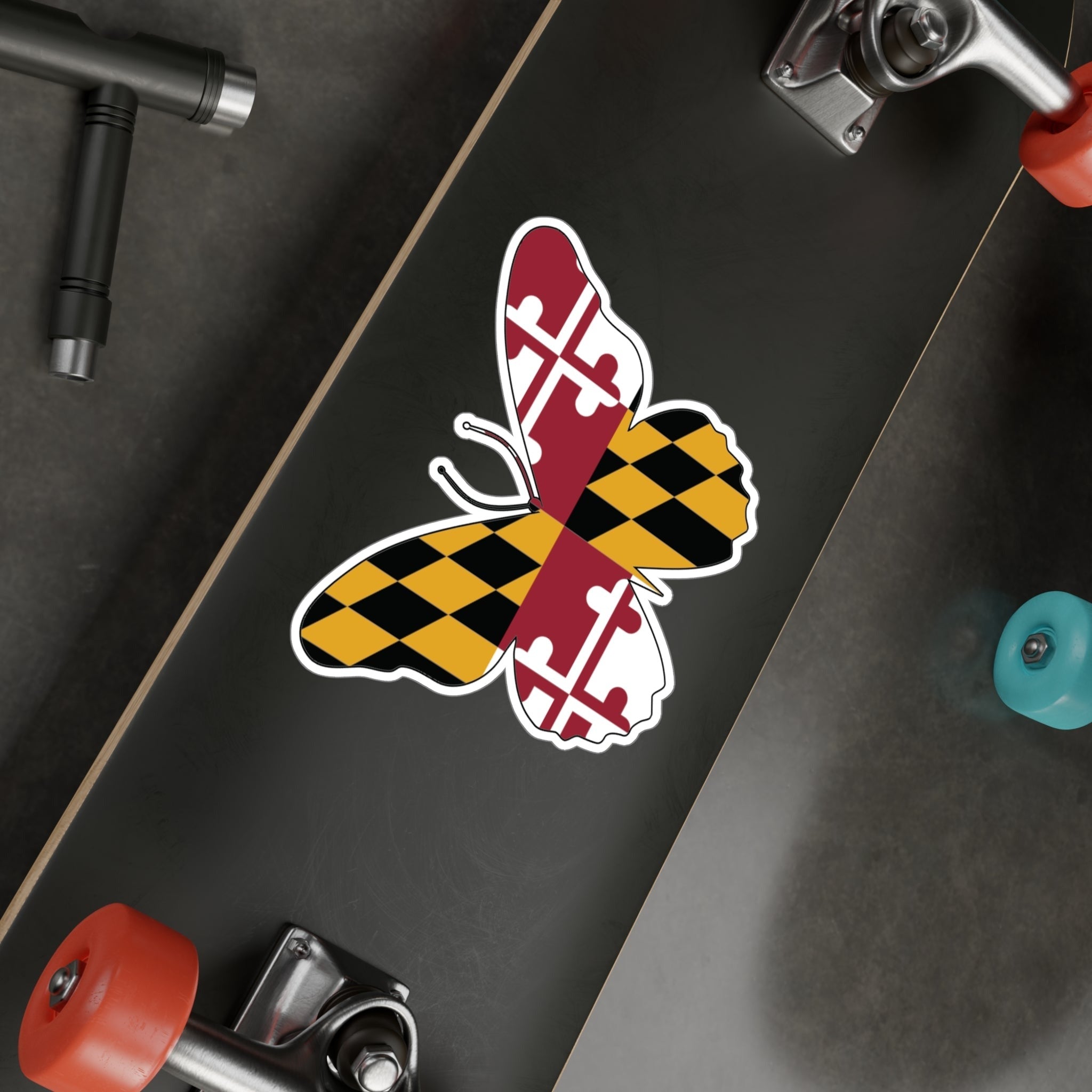 Maryland Flag Butterfly Sticker | Kiss-Cut Vinyl Decals | Maryland Flag Gift | Multiple Sizes