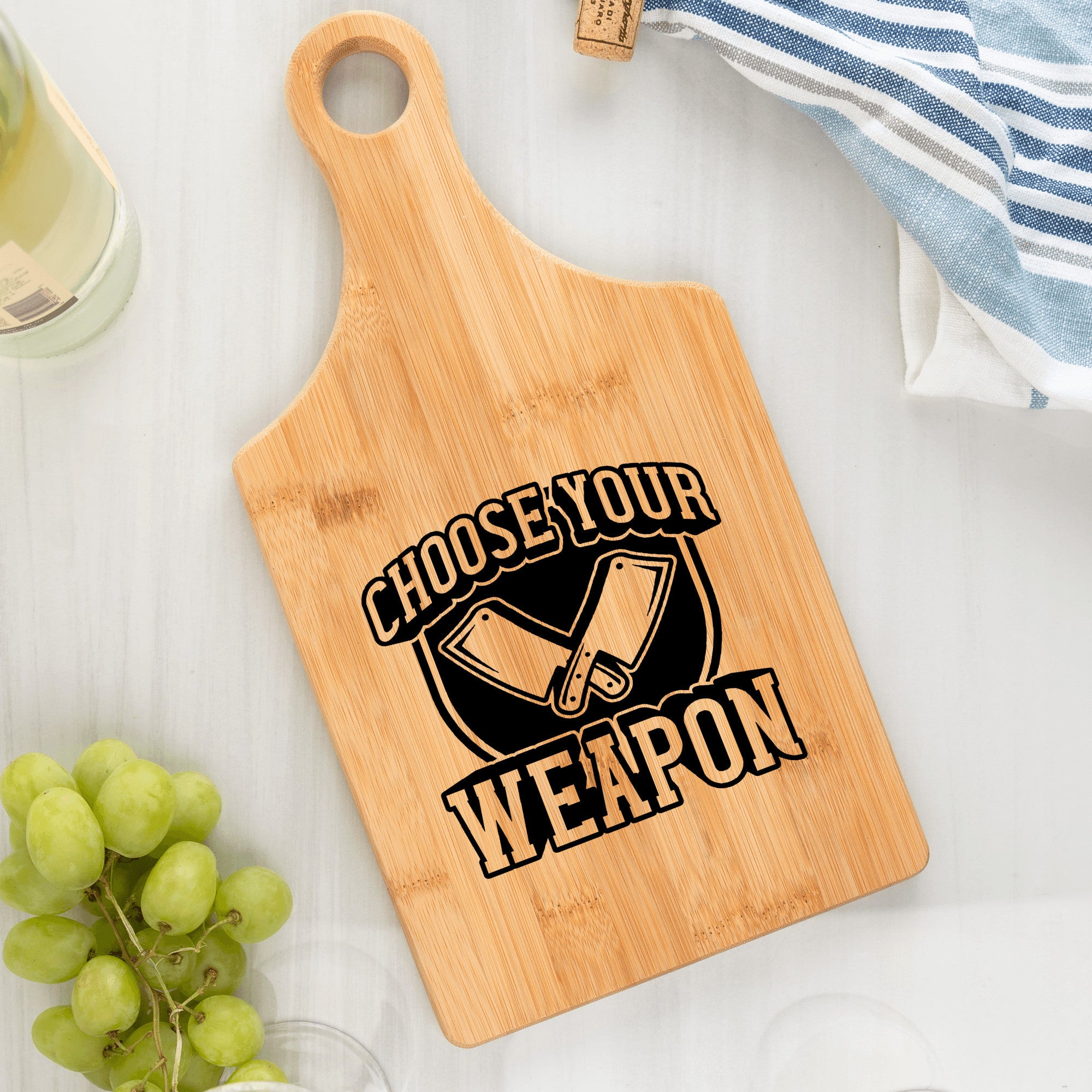 Funny Cutting Board | Choose Your Weapon Bamboo Paddle Handle Cutting Board| FREE SHIPPING